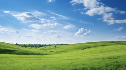 Fototapeta premium the green fields of the countryside under a blue sky