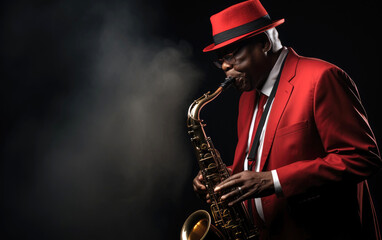 African American jazz musician playing the saxophone - obrazy, fototapety, plakaty