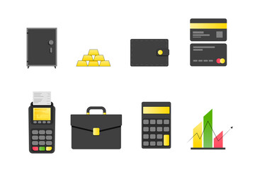 Set of icons on the theme of business, finance and career growth made in black and gold noble color emphasizing your status and refined style.