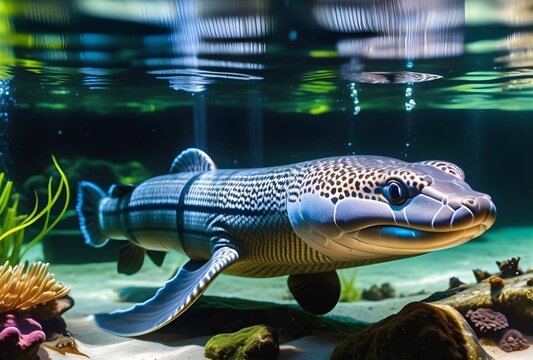 A captivating image featuring an electric eel in its natural aquatic habitat