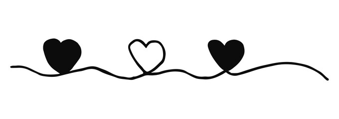 Three hearts intertwined. Valentine's Day swash hand painted with line. Png clipart isolated on...