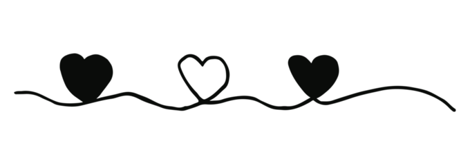 Three hearts intertwined. Valentine's Day swash hand painted with line. Png clipart isolated on transparent background