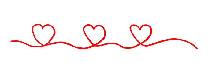 Three hearts intertwined. Valentine's Day swash hand painted with line. Png clipart isolated on transparent background