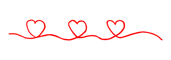Three hearts intertwined. Valentine's Day swash hand painted with line. Png clipart isolated on transparent background