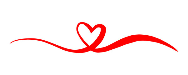 Heart Valentine's Day swash hand painted with brush and ink. Png clipart isolated on transparent background