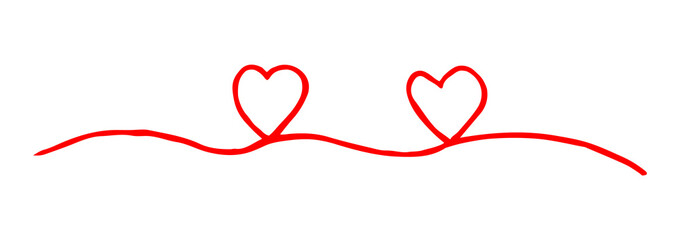 Two hearts intertwined. Valentine's Day swash hand painted with line. Png clipart isolated on transparent background
