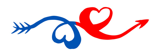 Two hearts intertwined. Valentine's Day swash hand painted with brush and ink. Png clipart isolated on transparent background