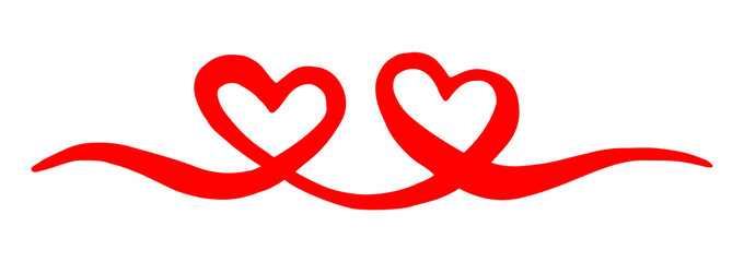 Two hearts intertwined. Valentine's Day swash hand painted with brush and ink. Png clipart isolated...
