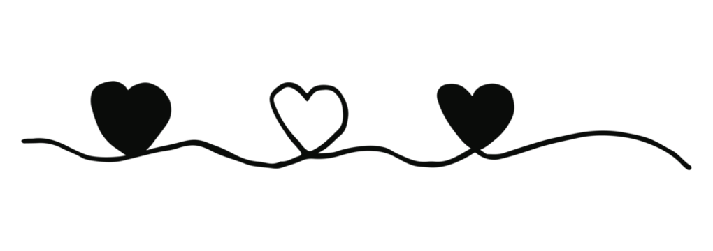 Three hearts intertwined. Valentine's Day swash hand painted with line. Png clipart isolated on transparent background