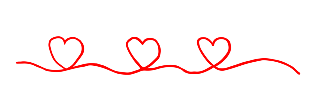 Three hearts intertwined. Valentine's Day swash hand painted with line. Png clipart isolated on transparent background