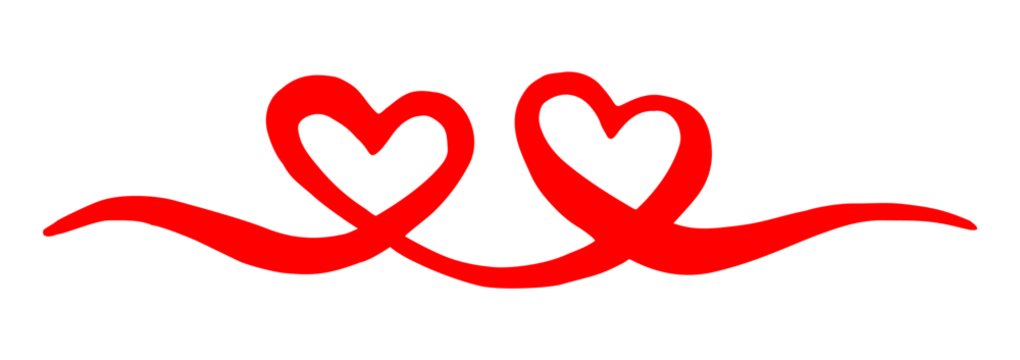 Two hearts intertwined. Valentine's Day swash hand painted with brush and ink. Png clipart isolated on transparent background