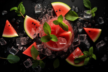 Refreshing watermelon mojito with mint leaves and ice cubes, Generative AI
