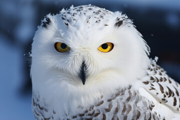 Obraz premium White snowy owl sitting in nature portrait. Creature