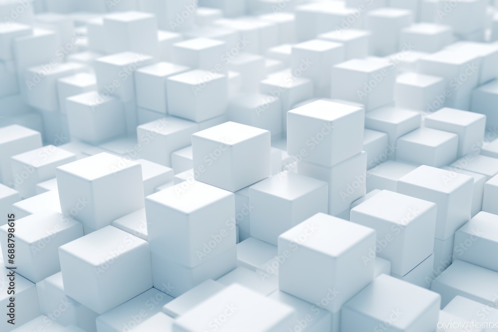 Poster a picture of a large group of white cubes in a room. this image can be used for various purposes
