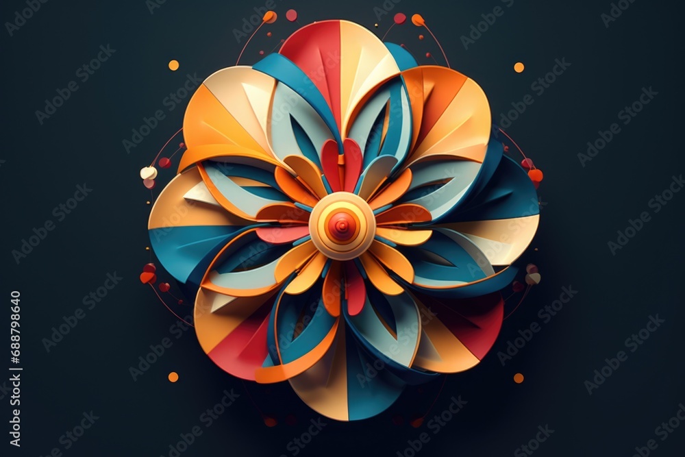 Poster a vibrant paper flower displayed against a black backdrop. perfect for adding a pop of color to any 