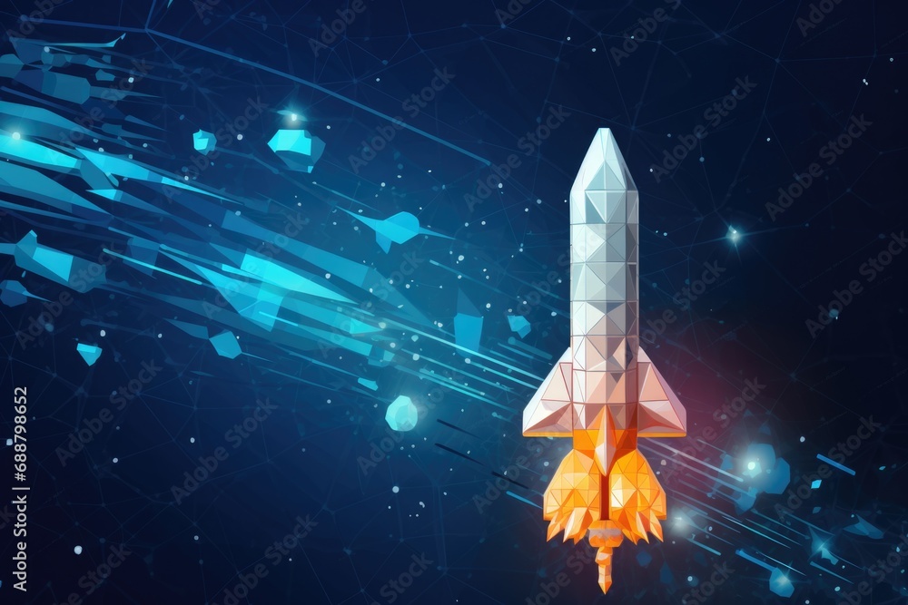 Poster A rocket soaring through the sky. Perfect for space exploration and futuristic concepts