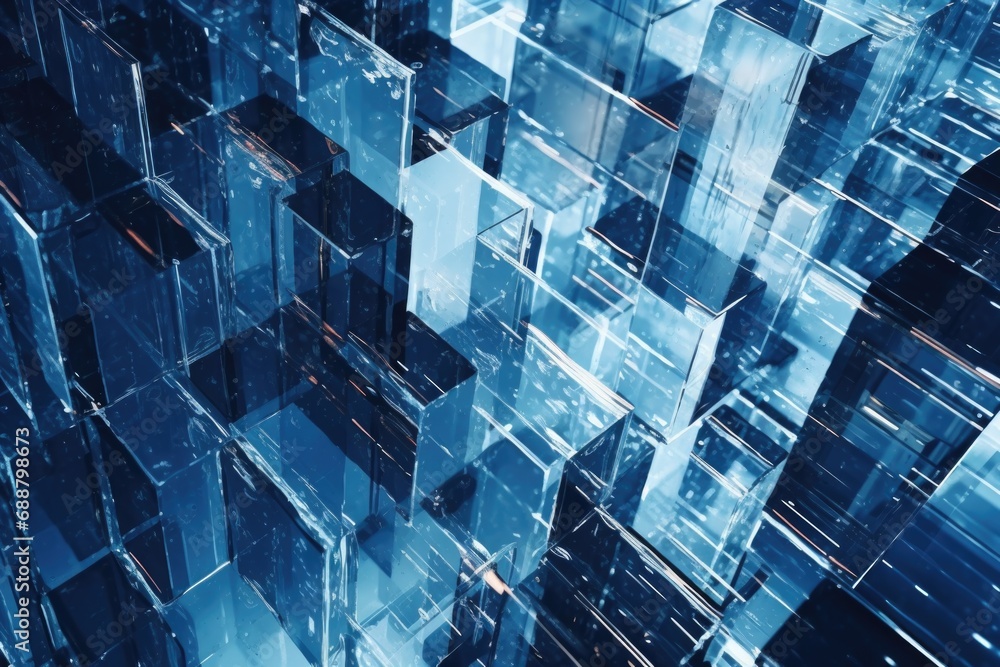 Poster Glass cubes suspended in mid-air, creating a unique and modern visual. Versatile image for various design projects