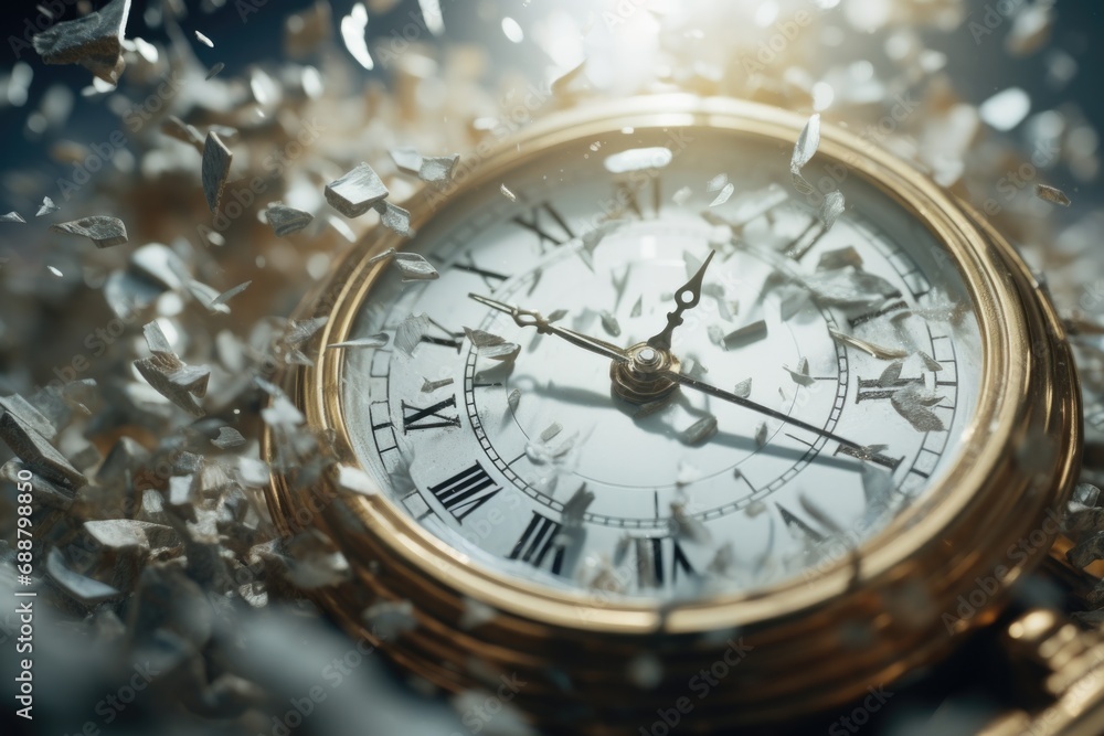 Aufkleber A golden clock with clear and easy-to-read Roman numerals. Suitable for various time-related concepts