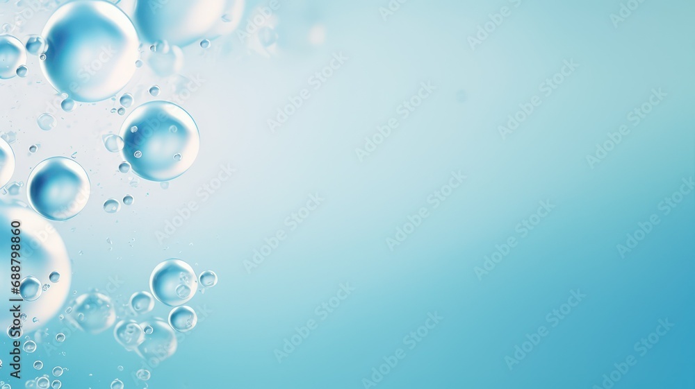 Poster blue background with water bubbles created with generative ai