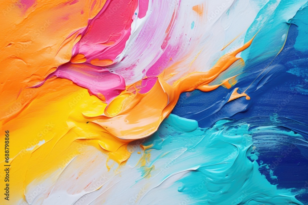 Poster A close-up view of a vibrant and diverse painting. This artwork can add a burst of color and creativity to any space