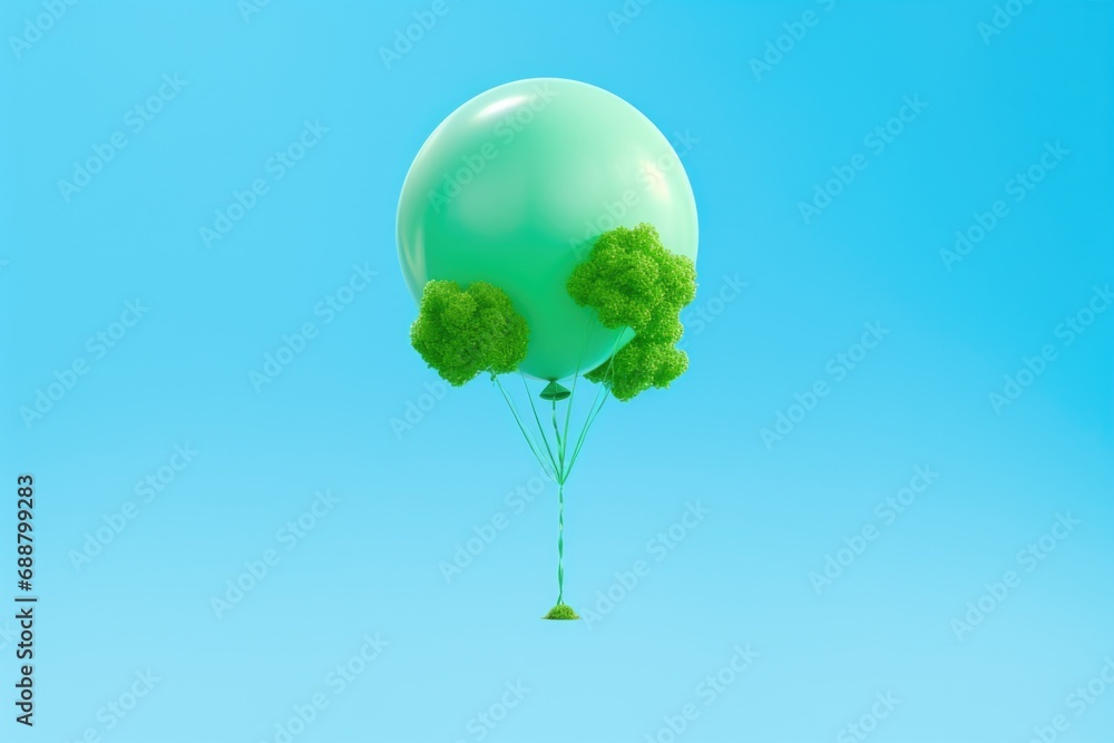 Poster A unique image of a green balloon with trees attached to it. This versatile picture can be used for various purposes
