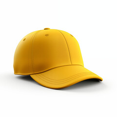 Yellow baseball cap isolated on white background. Yellow baseball cap mockup for design. Hip-hop cap.