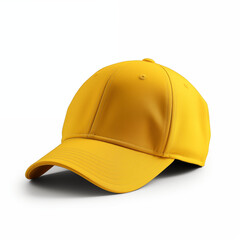 Fototapeta premium Yellow baseball cap isolated on white background. Yellow baseball cap mockup for design. Hip-hop cap.