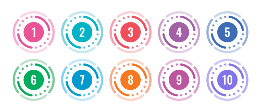 colorful 1-10 numbers concept. 1-10 numbers in round