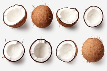 Fototapeta na wymiar Coconut Half Isolated, Fresh Brown Cocos Cut on White background, Sweet Coco Nut Halves