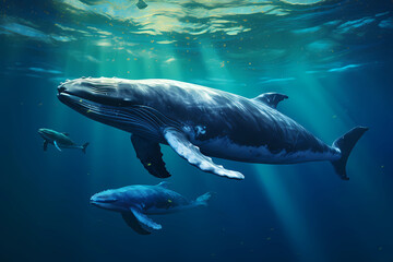 Whale and Calves - Massive and majestic, whale calves nurse from their mother's milk and learn...