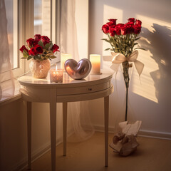 Decorated table for Valentine's Day