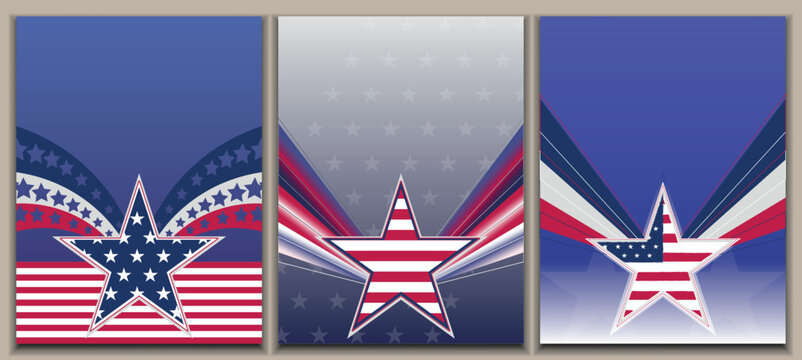 Patriotic American star, USA flag patriotic flyer, templates  backgrounds, greeting cards, posters, holiday covers. United State for advertising, information print