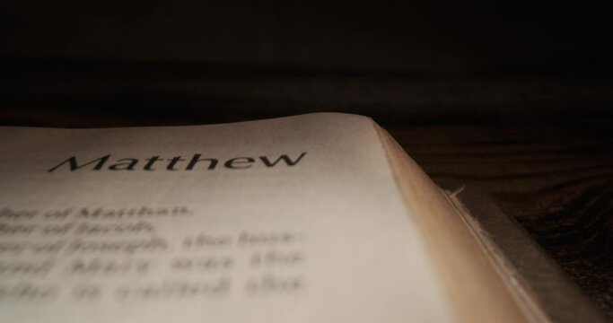 Open Bible book of Matthew macro slide over page