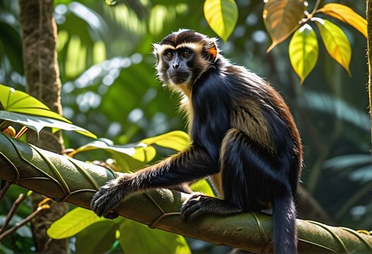 A captivating image showcasing the elegance of a spider monkey amidst the lush canopy