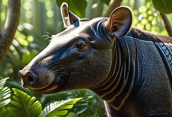 A captivating photo capturing the majestic presence of a tapir standing amidst lush greenery. - obrazy, fototapety, plakaty