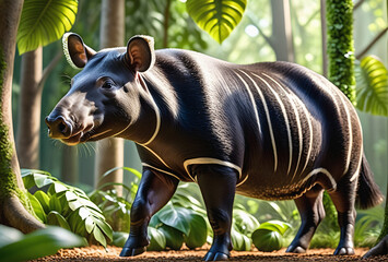 A captivating photo capturing the majestic presence of a tapir standing amidst lush greenery.