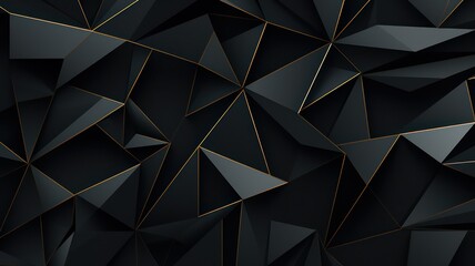 Flat geometric pattern in black with fine golden lines created with Generative AI - obrazy, fototapety, plakaty