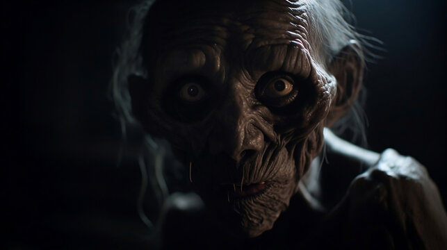 Fictional mythical evil old female philippine creature Aswang with haunting eyes