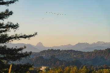 Pic du Midi d'Ossau at sunset, from the Boulevard des Pyrenees in Pau