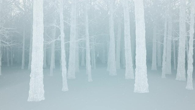 3D Animation - Winter snowy forest landscape with parallax style looped camera movement
