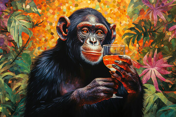 Chimpanzee Toasting in Jungle. Generative AI
