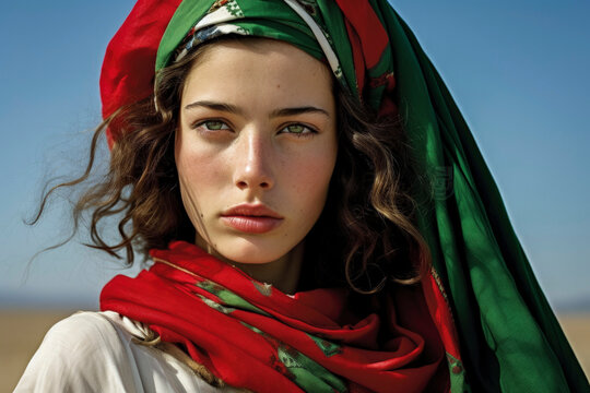 Generative AI image of a woman with traditional headscarf