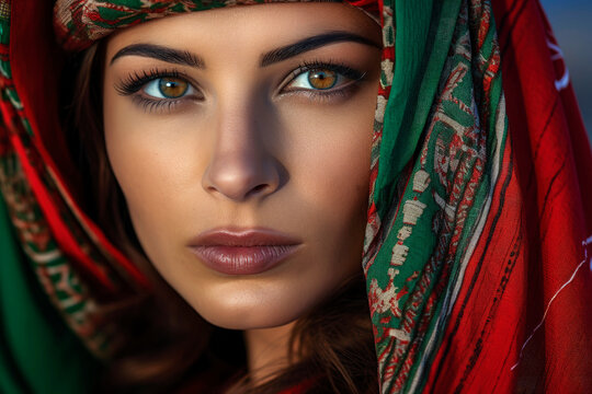 Generative AI image of a Palestinian woman in traditional attire