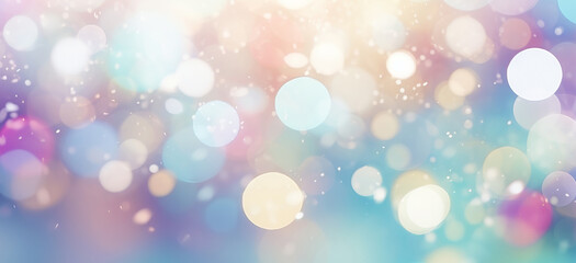 Fototapeta premium Abstract blur bokeh banner background. Light blue and pale pink bokeh background