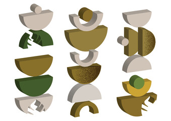 Abstract minimal op art, boho elements. Mid century vector set for your. Aesthetic contemporary geometric shapes in earth ceramic tone. Design for your wall art, decoration, wallpaper.