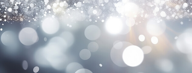 Abstract blur bokeh banner background. Shiny silver and white bokeh background