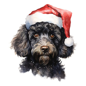 Poodle Dog Wearing a Santa Hat. AI generated image