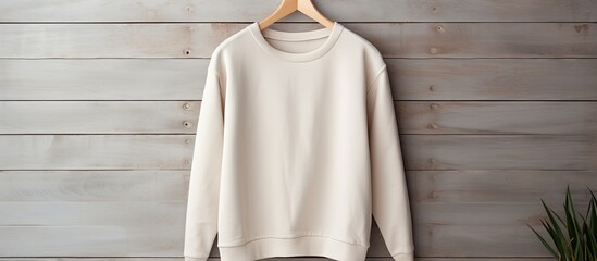 Long-sleeved sweatshirt on hanger. - obrazy, fototapety, plakaty