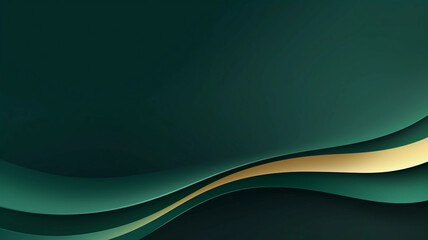 Luxurious minimalist emerald green and gold waves background. Futuristic design for modern banner template and invitations. Luxury backdrop with golden line.