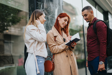 Young business team brainstorming for success in the urban city.